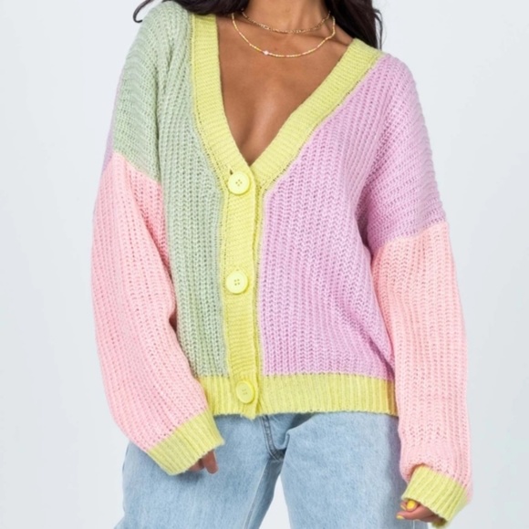 Princess Polly Sweaters - Princess Polly Naomi Colorblock Oversized Pastel Cardigan Medium
